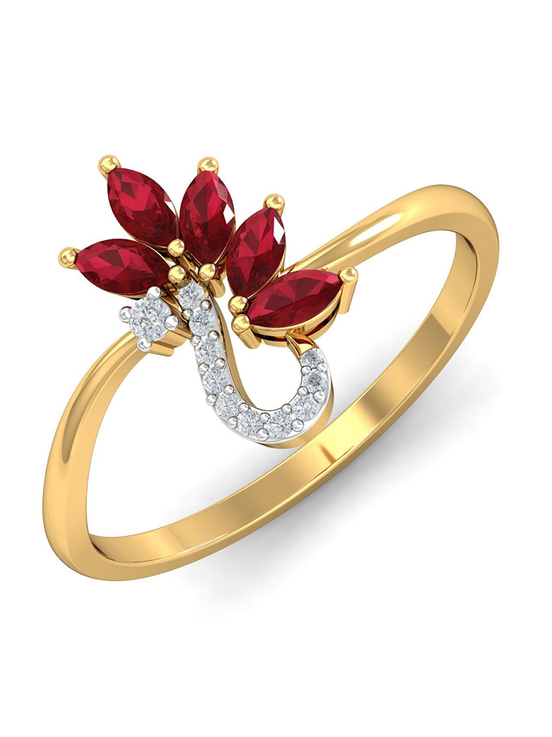 KUBERBOX Brilliant Ruby 18KT Gold Diamond Studded Ring -1.98gm