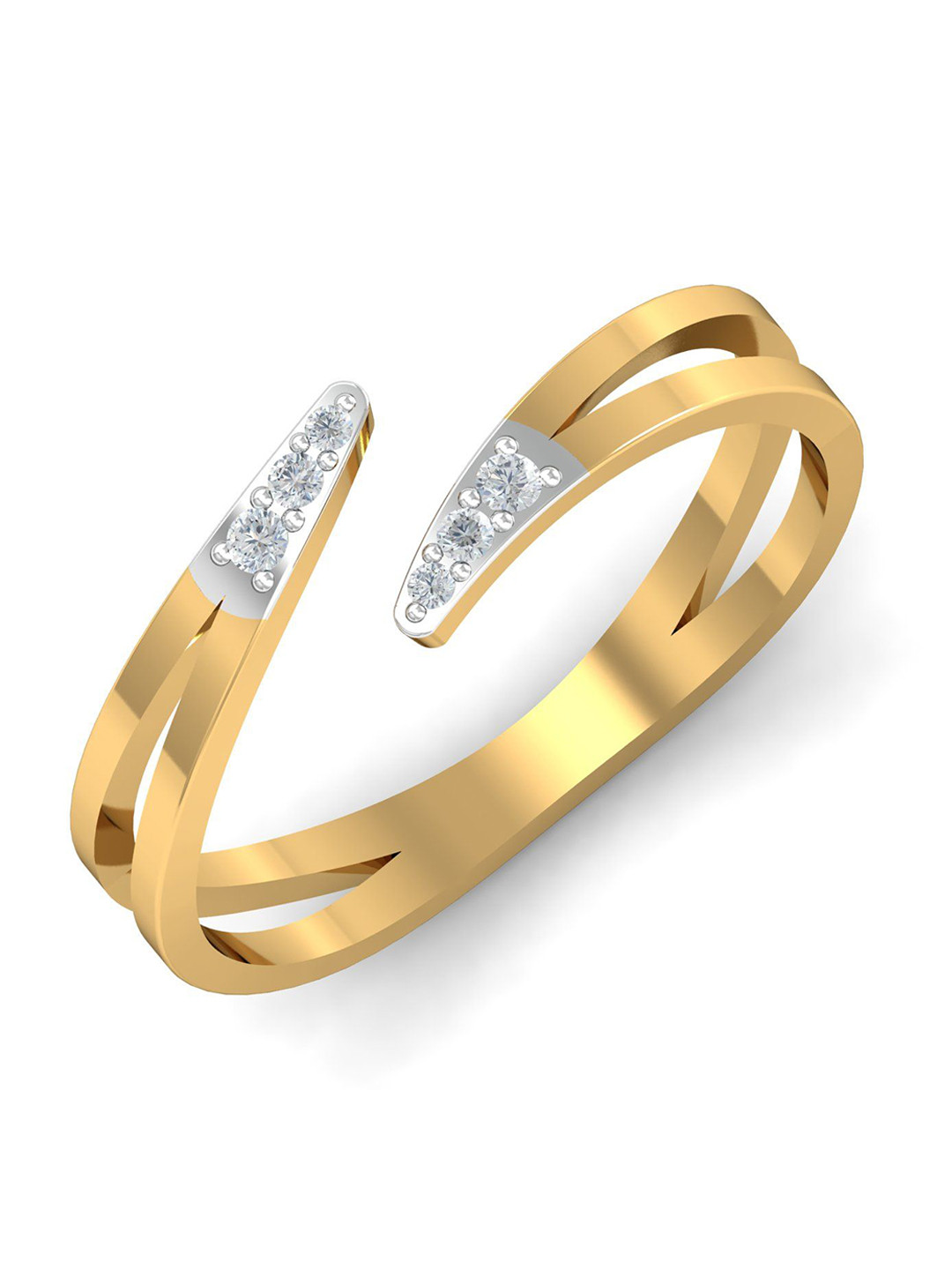 KUBERBOX Ablah Open 18KT Gold Diamond Studded Finger Ring-1.8gm