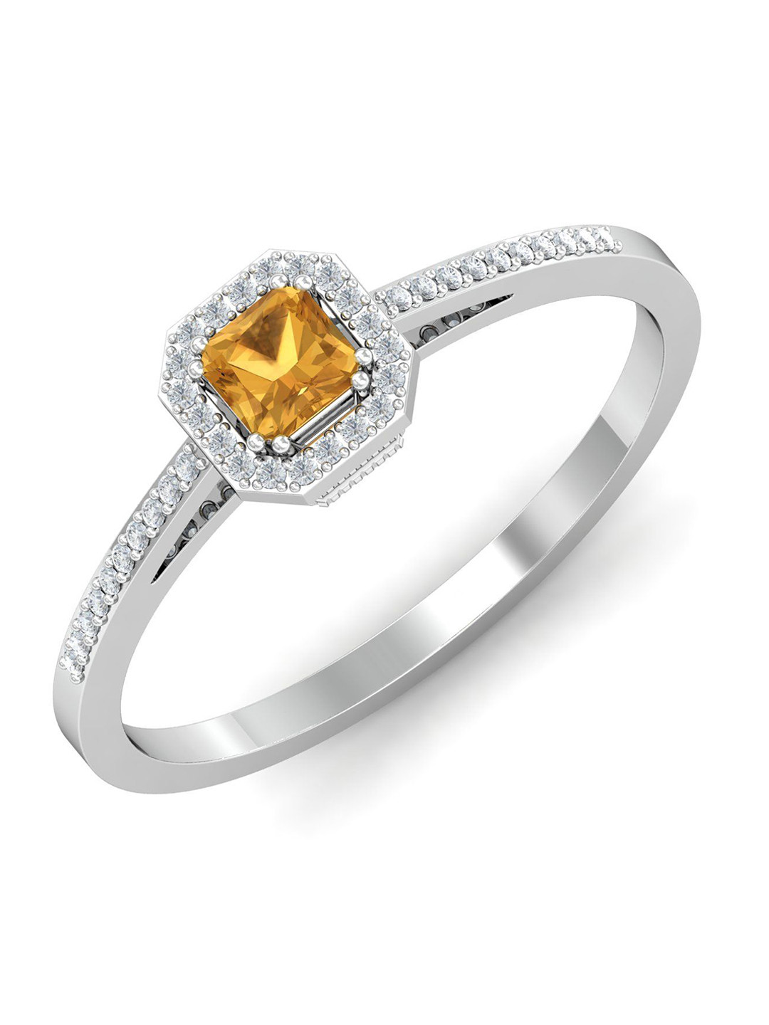 KUBERBOX Brilliant 18KT White Gold Diamond-Studded Topaz Ring-1.94 gm