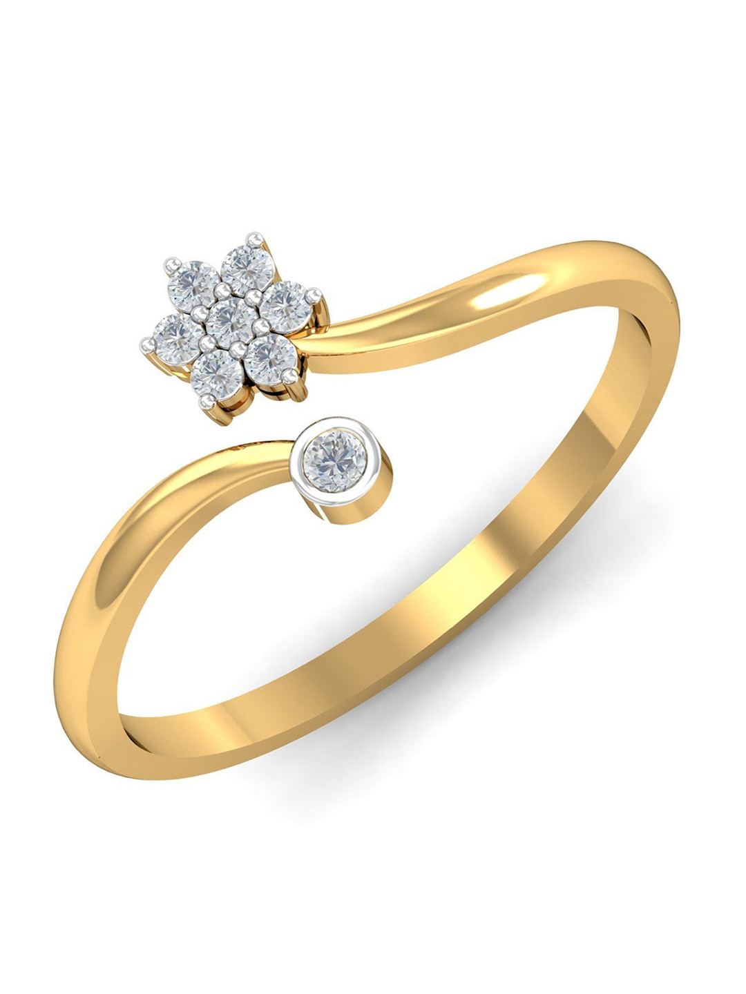 KUBERBOX 18KT Luxury Floral Open Gold Diamond Studded Ring - 1.71gm