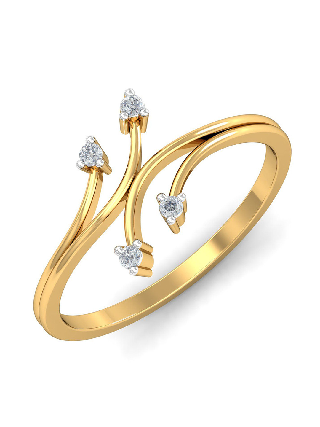KUBERBOX Tender Branches 18KT Gold Diamond-Studded Finger Ring-1.76gm