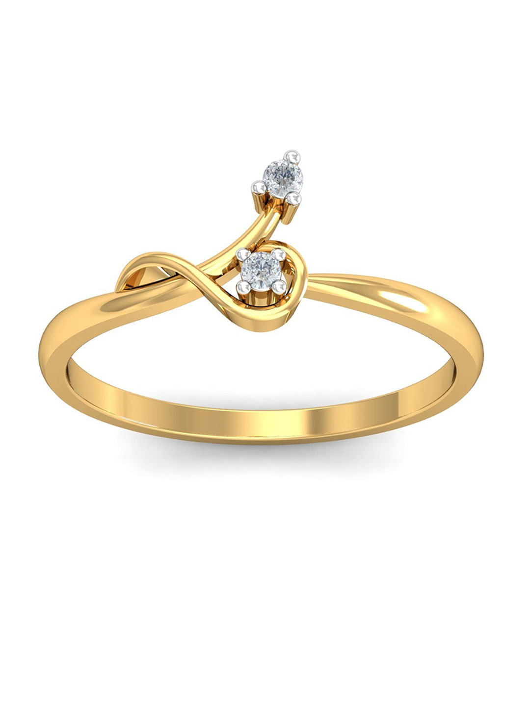 KUBERBOX Feminine Charm 18KT Gold Diamond-Studded Finger Ring-1.8gm