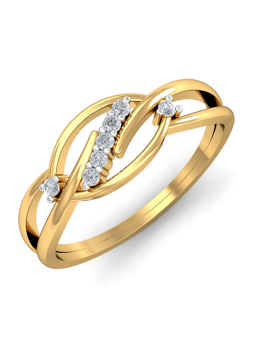 KUBERBOX Crisscrossed Glory 18KT Gold Diamond-Studded Ring - 2.34 gm