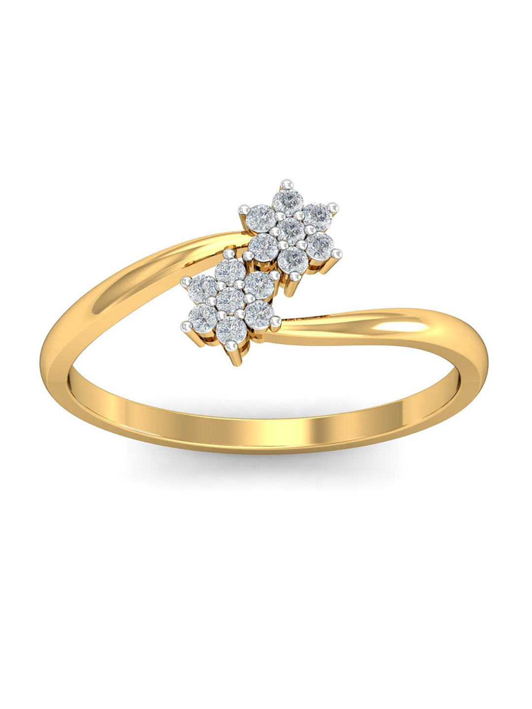 KUBERBOX Roslin Bloom 18KT Gold Diamond-Studded Ring-1.8 gm