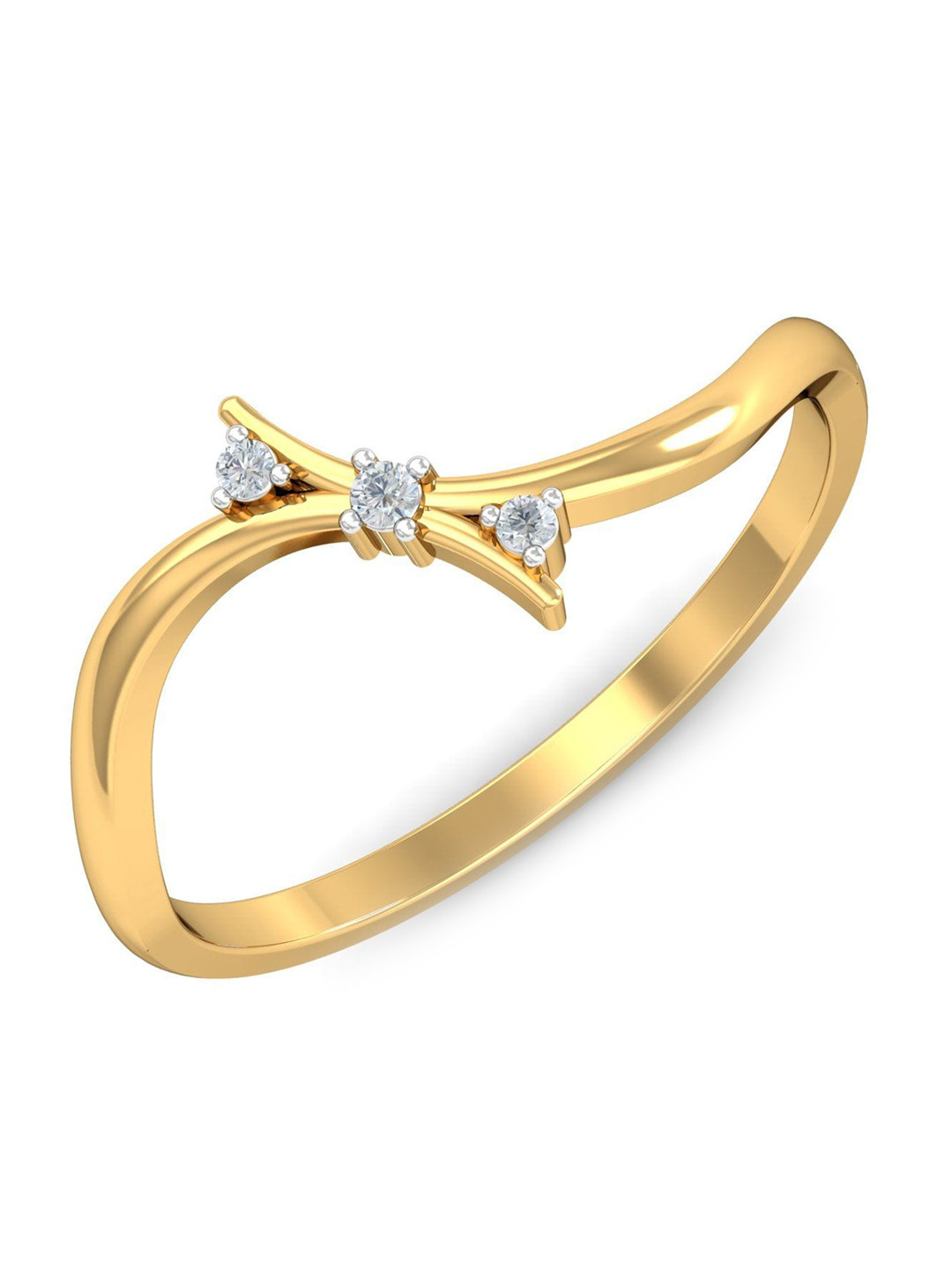 KUBERBOX Bow-Tie 18KT Gold Diamond-Studded Finger Ring-1.76gm