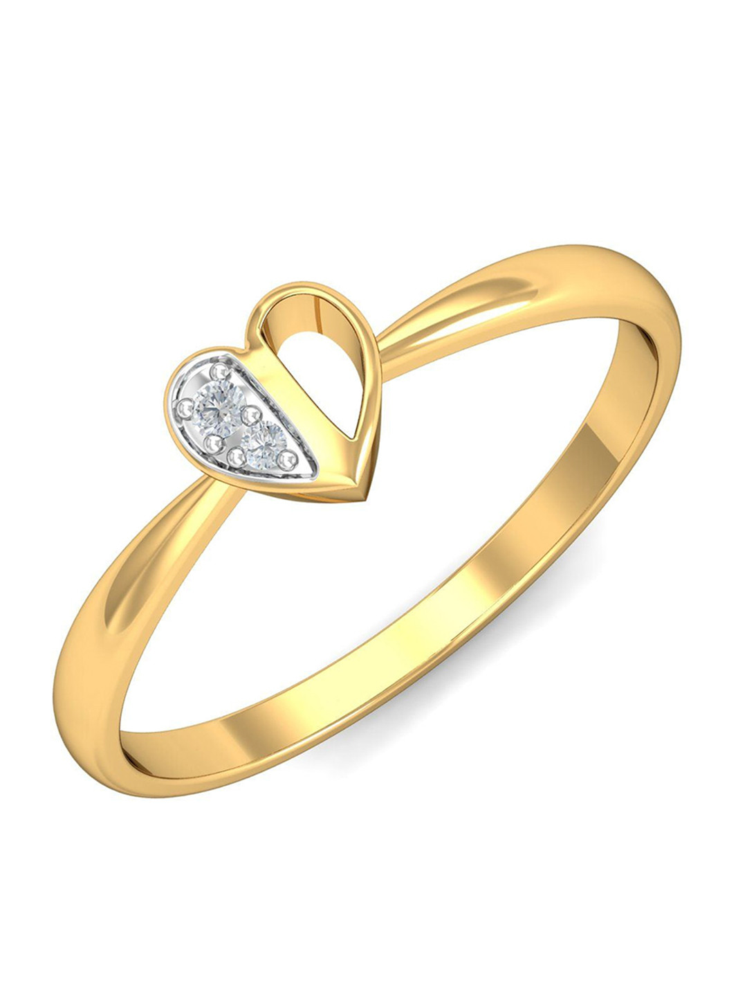 KUBERBOX Bennie Heart 18KT Gold Diamond-Studded Finger Ring-1.58gm