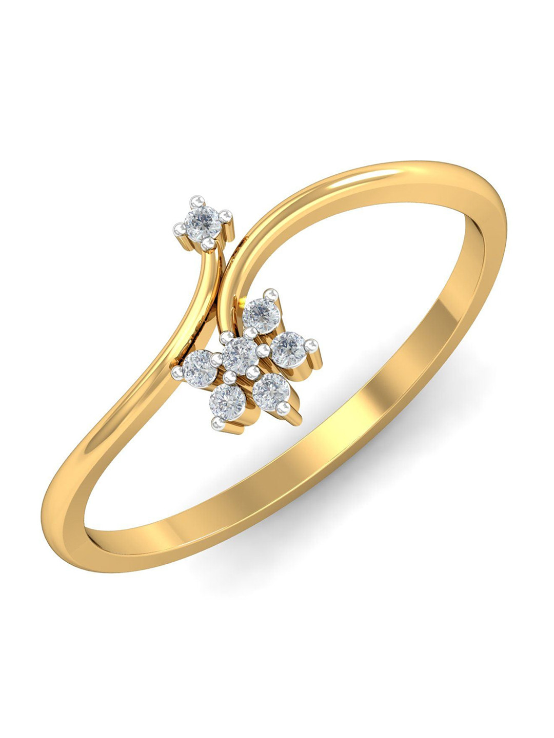 KUBERBOX Asfia Curved 18KT Gold Diamond Studded Finger Ring-1.53gm