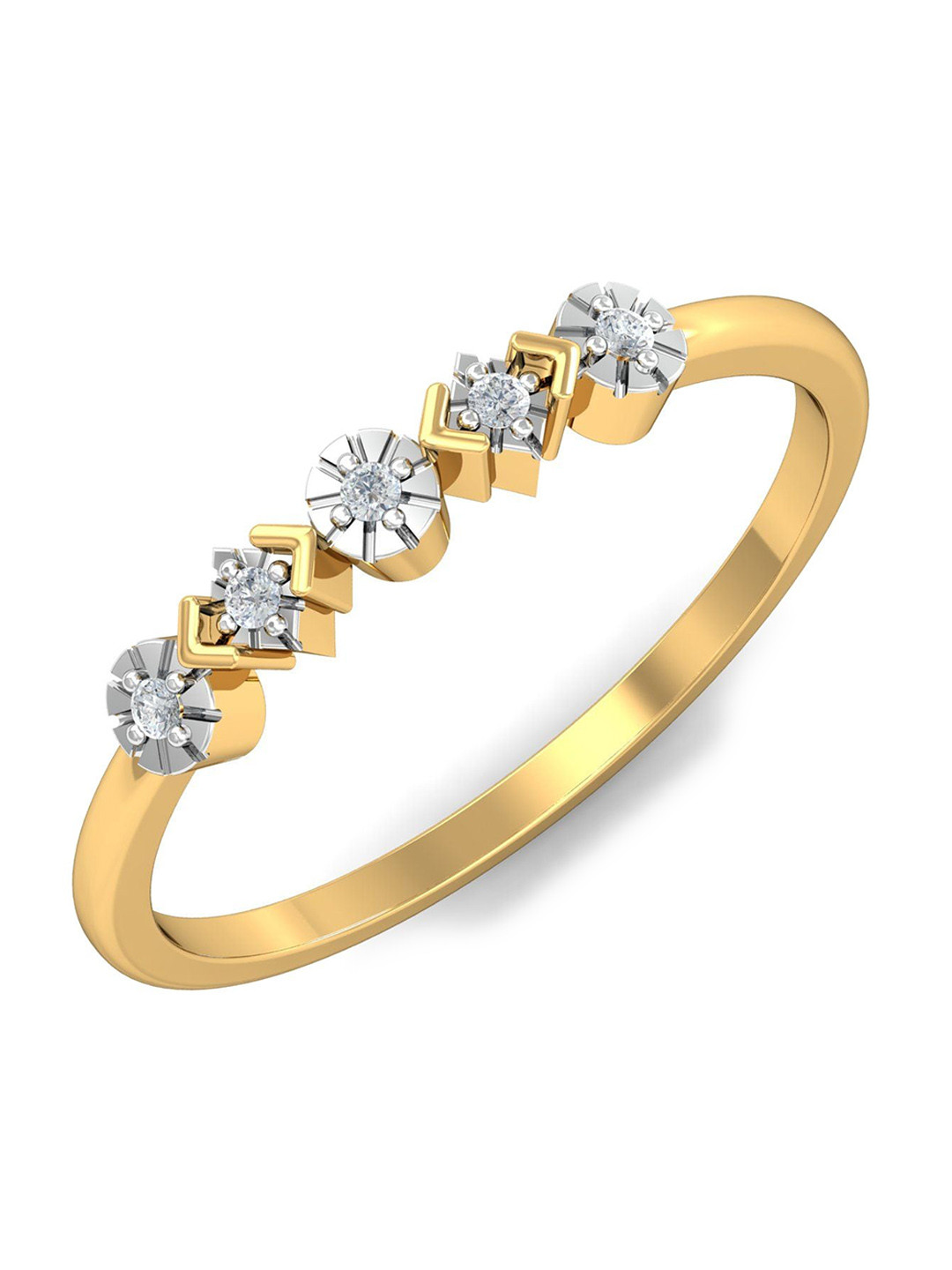 KUBERBOX 18 KT Gold Circles & Squares Diamond-Studded Ring -1.67gm