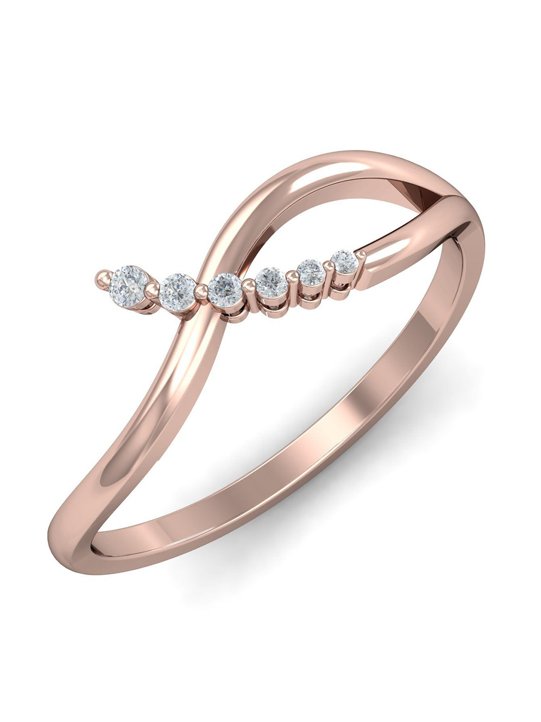 KUBERBOX New Shine 18KT Rose Gold Diamond Studded Finger Ring-1.8gm
