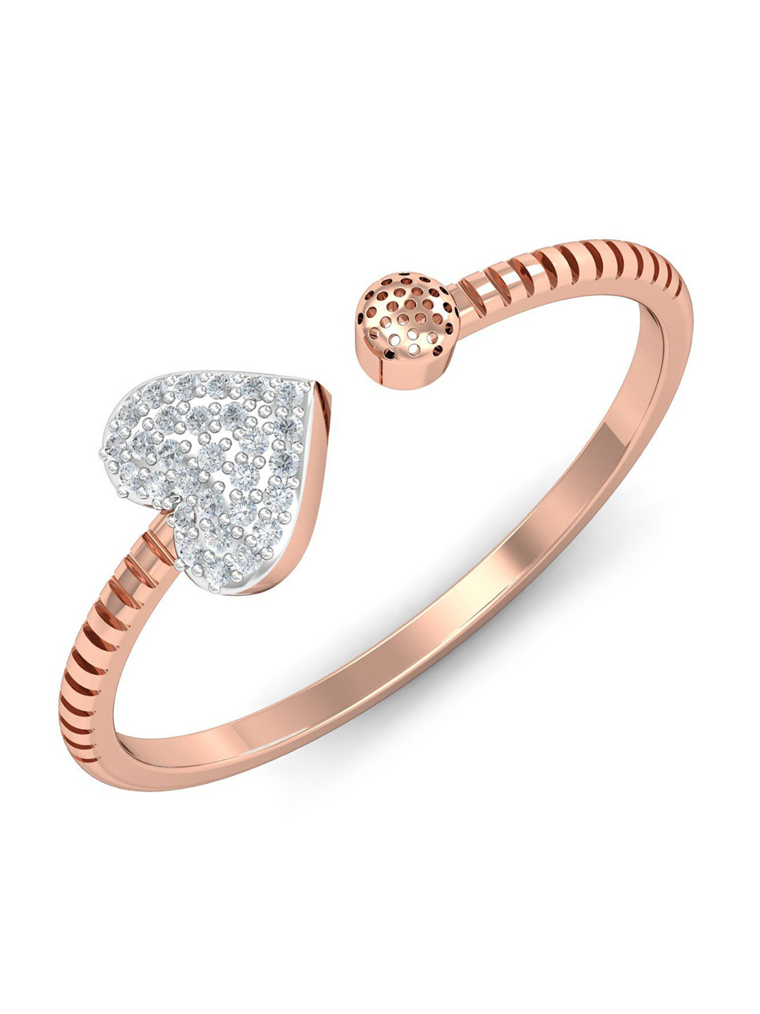 KUBERBOX Novel Heart Open 18KT Rose Gold Diamond-Studded Finger Ring-1.26gm