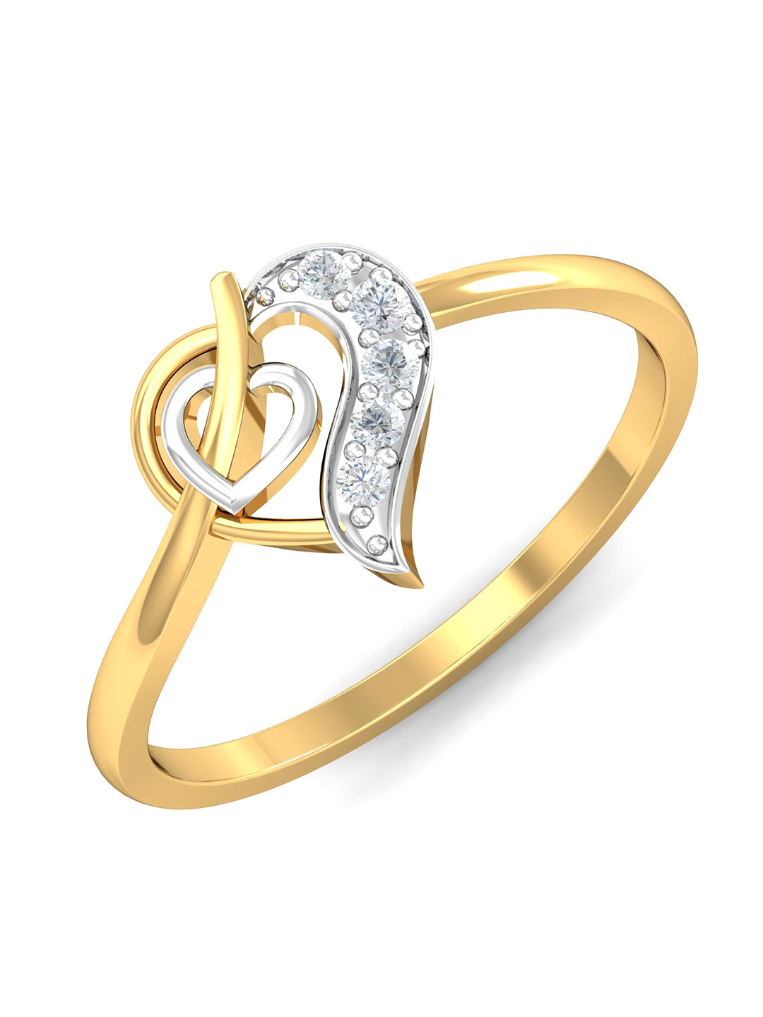 KUBERBOX Dazzling Two-Heart 18KT Gold Diamond Studded Ring  - 1.89 gm
