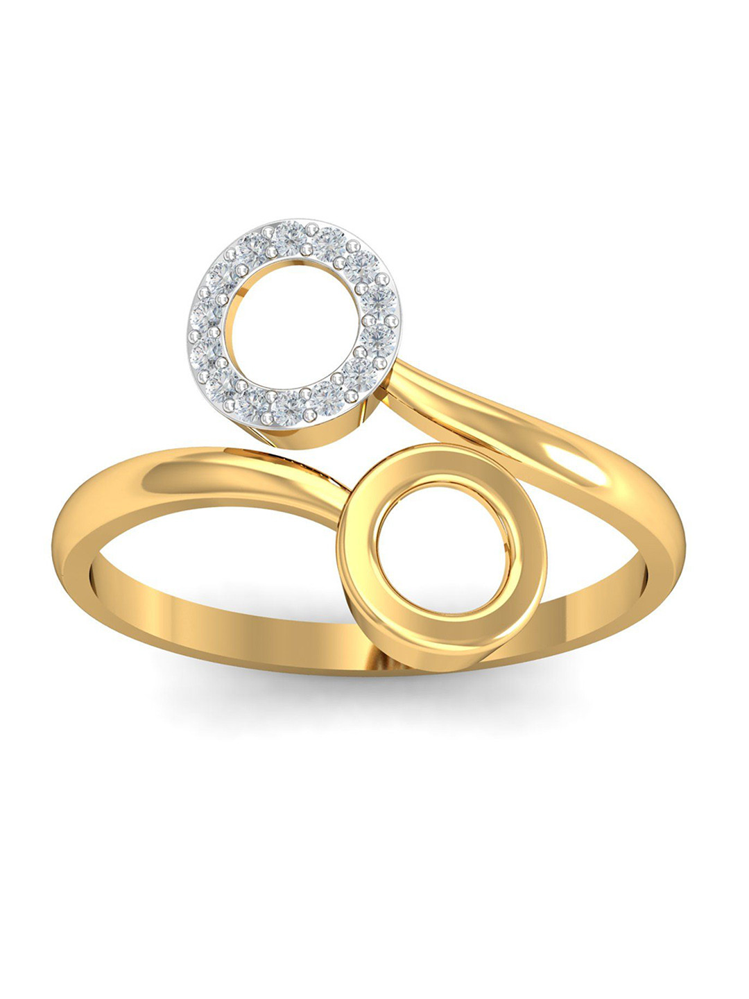 KUBERBOX Twin Circles Open 18KT Gold Diamond-Studded Ring-1.08gm