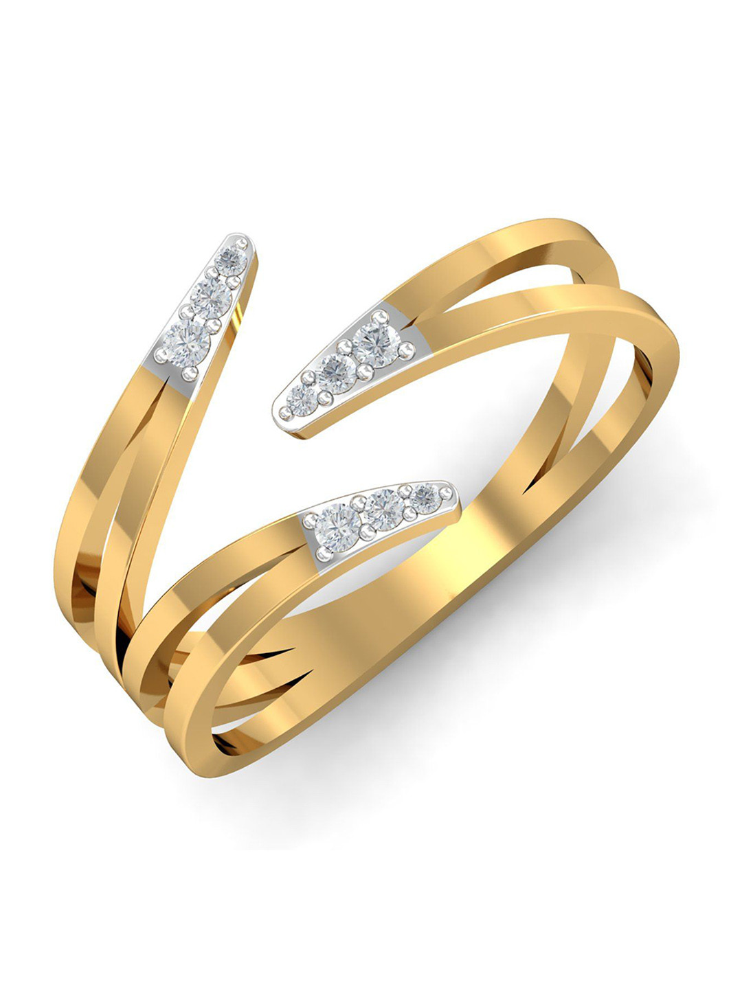 KUBERBOX Abia Contemporary 18KT Gold Diamond Studded Finger Ring- 2.39gm