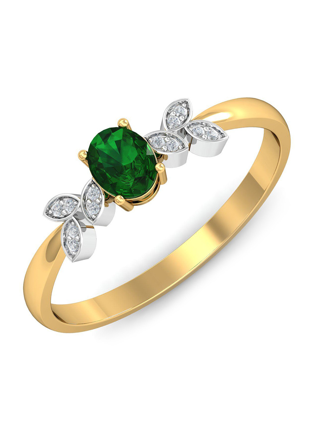 KUBERBOX Allie Artistic 18KT Gold Diamond-Studded Emerald Ring-1.76gm