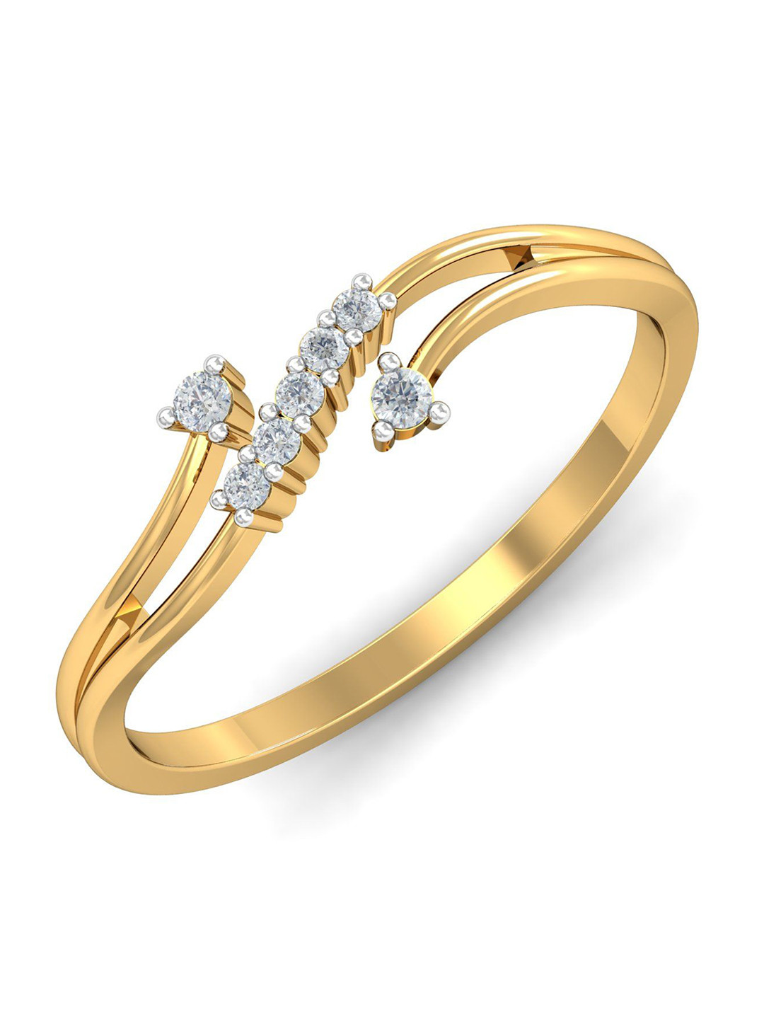 KUBERBOX Glitter Curve 18KT Gold Diamond Studded Ring  1.67 gm
