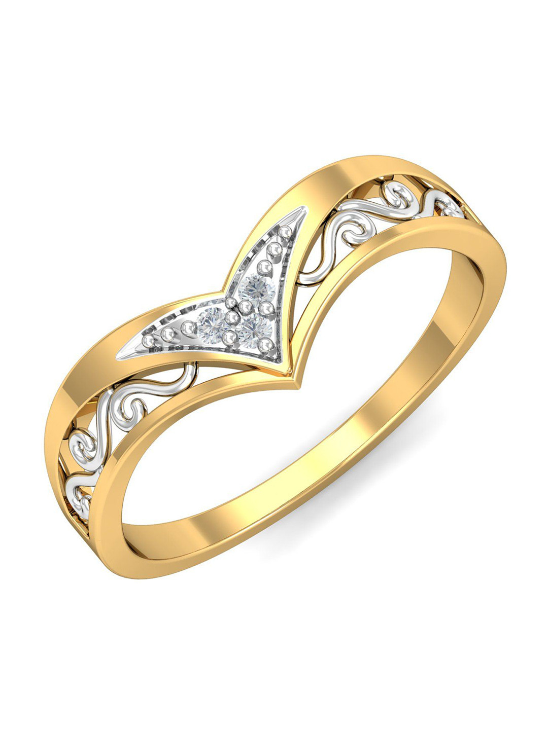 KUBERBOX Abby Two-Tone 18KT Gold Diamond- Studded Ring 2.29gm