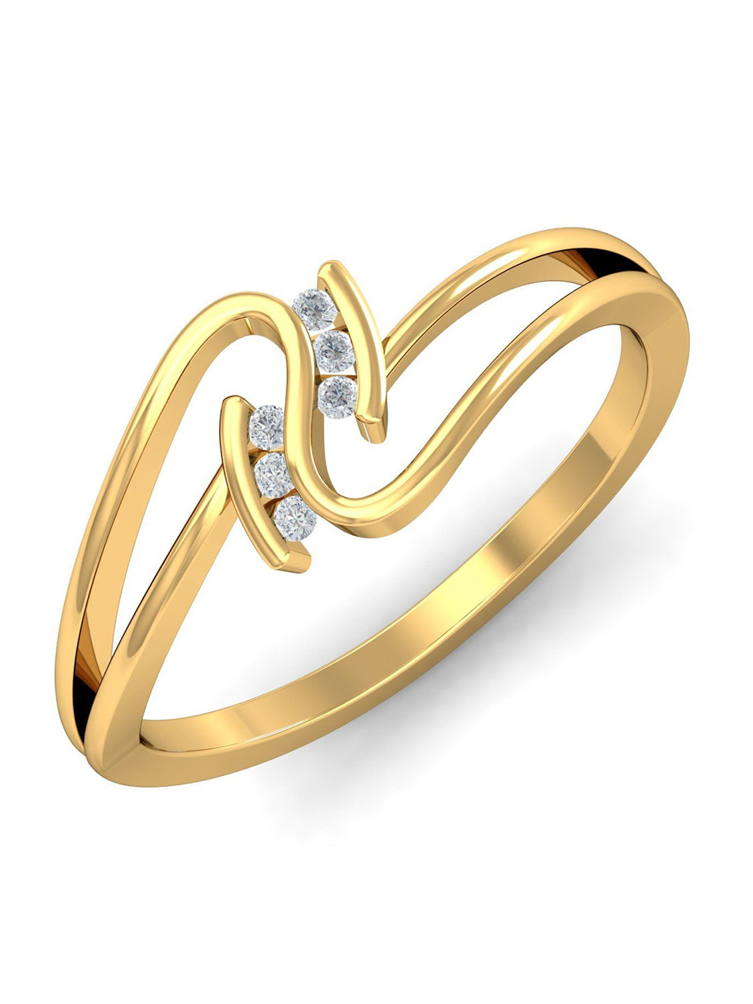 KUBERBOX Pretty Curved 18KT Gold Diamond Studded Finger Ring-2.16gm