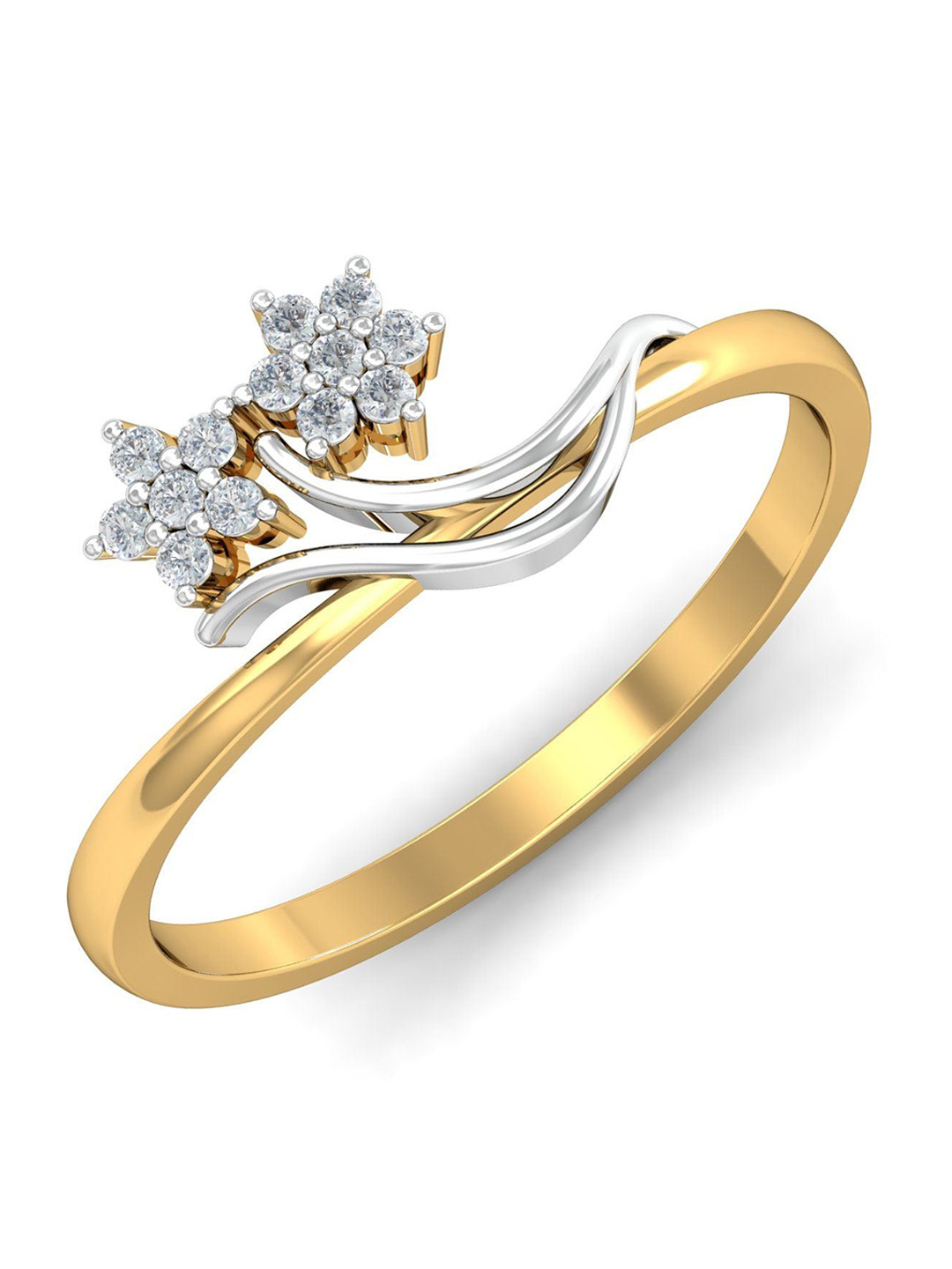 KUBERBOX Graceful Poise 18KT Gold Diamond Studded Finger Ring- 1.94gm