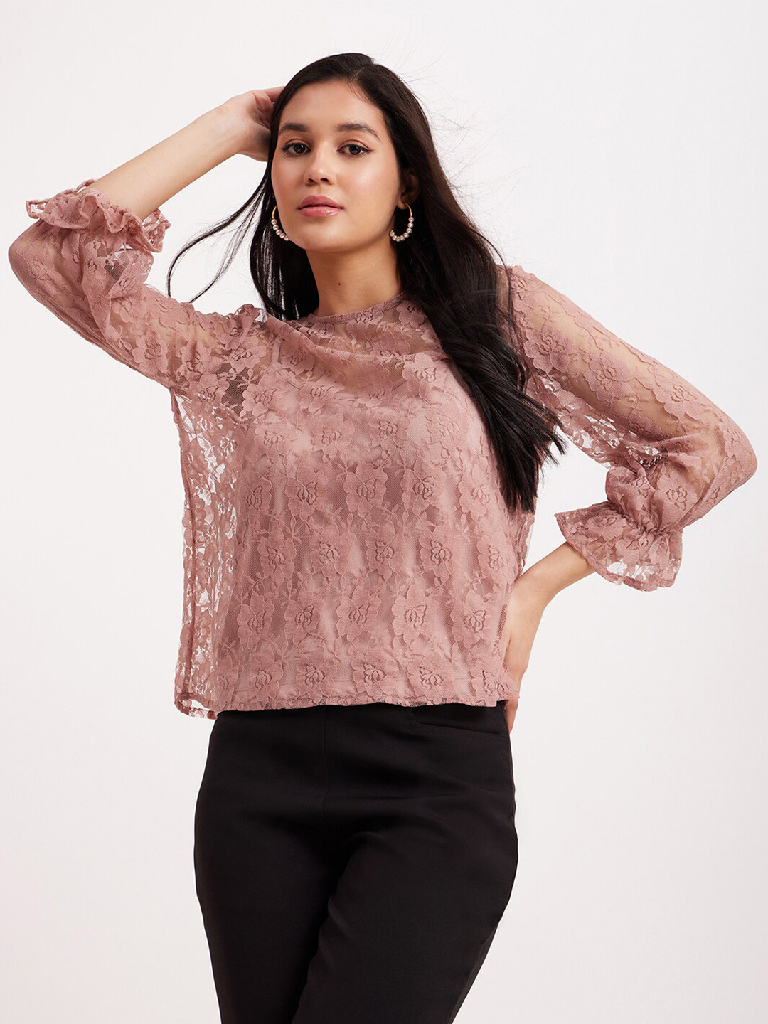 FableStreet Pink Lace Boxy Top