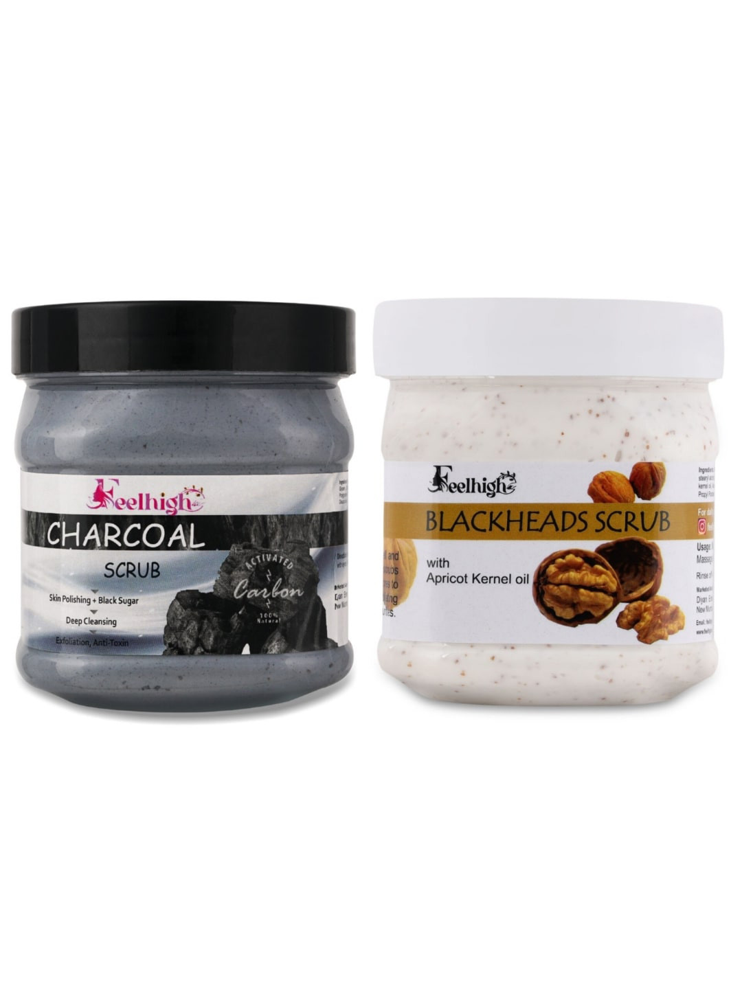 FEELHIGH Set of Charcoal & Blackhead Face Scrub - 500 ml Each