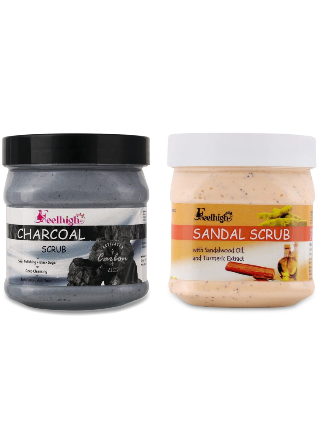 FEELHIGH Set of Sandal & Charcoal Face Scrubs - 500 ml Each