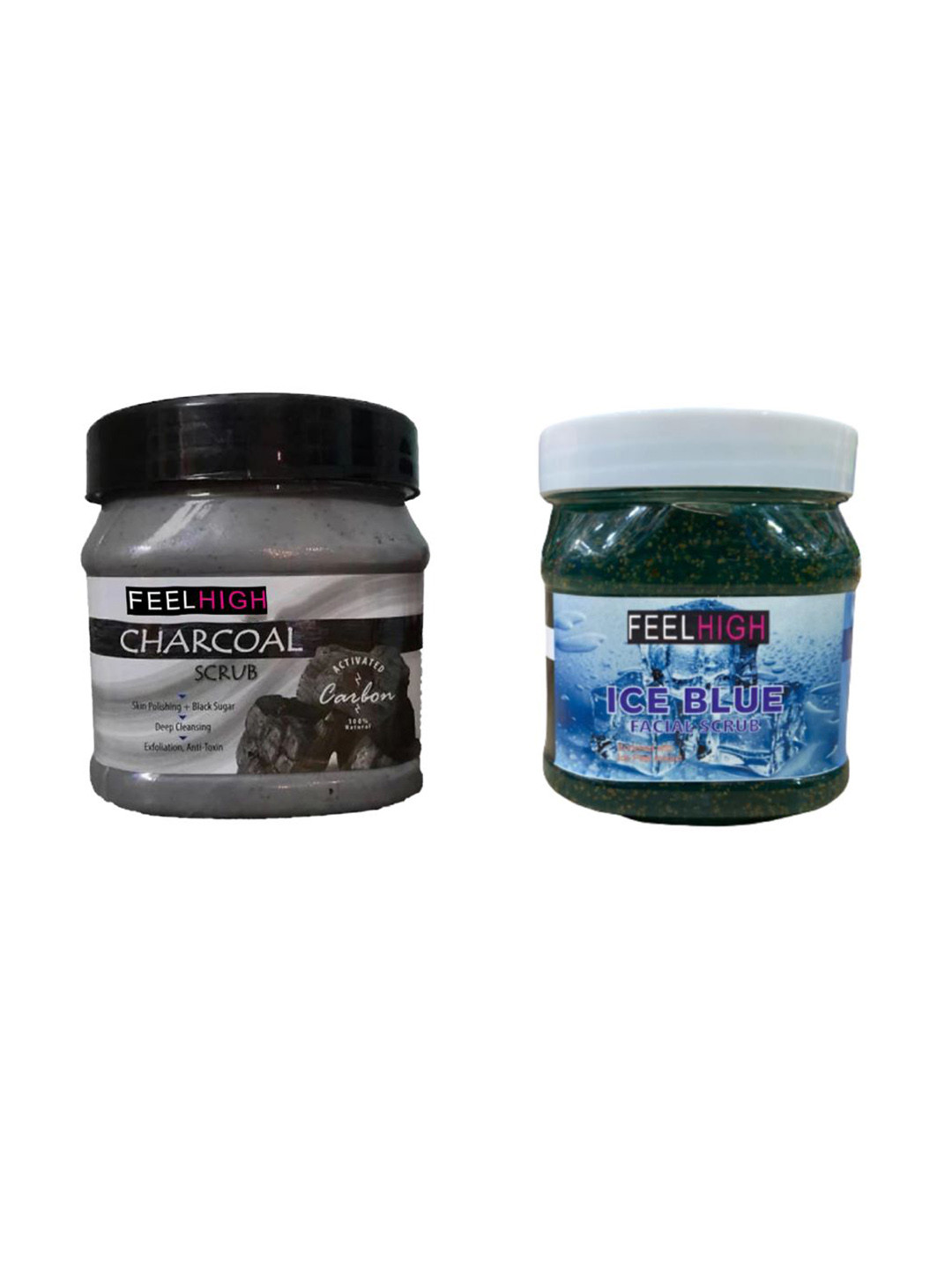 FEELHIGH Set Of 2 Ice Blue & Charcoal Face & Body Scrubs 500ml Each
