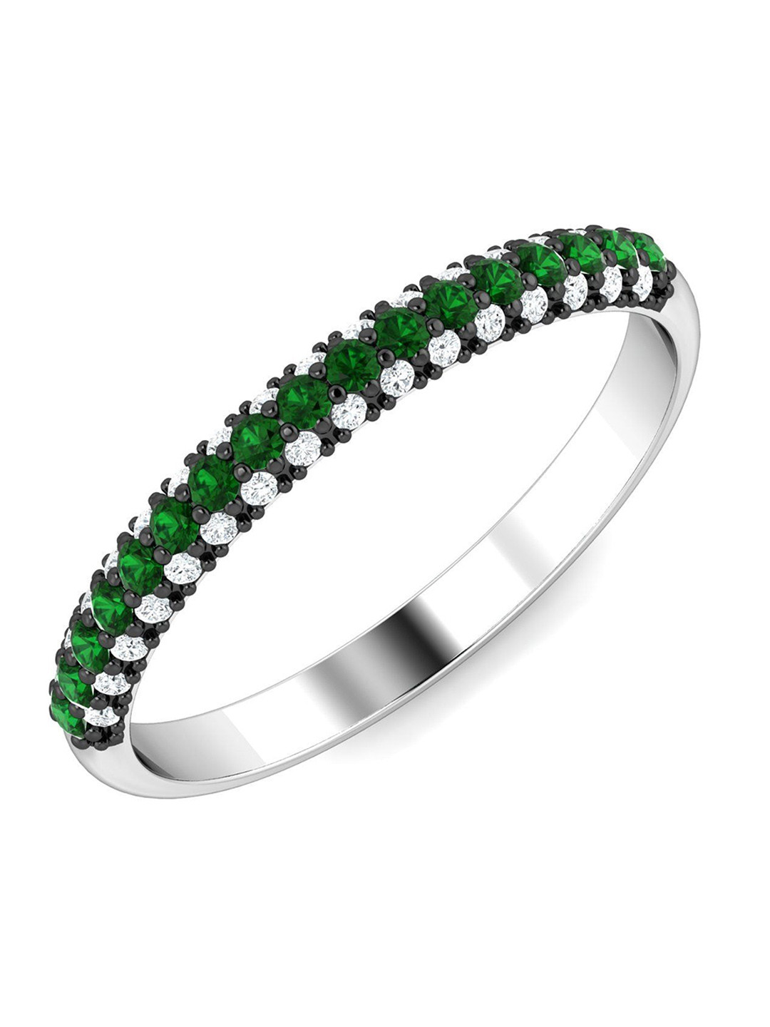 KUBERBOX Dessa 18KT White Gold Diamond-Studded & Emerald Ring- 1.84 gm