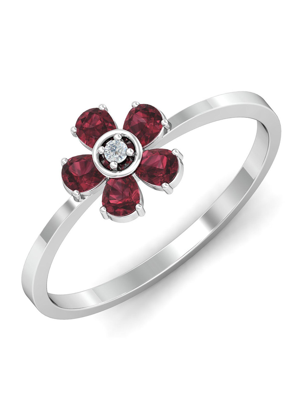 KUBERBOX Gail Red 18KT White Gold Diamond-Studded & Garnet Ring-1.5 gm