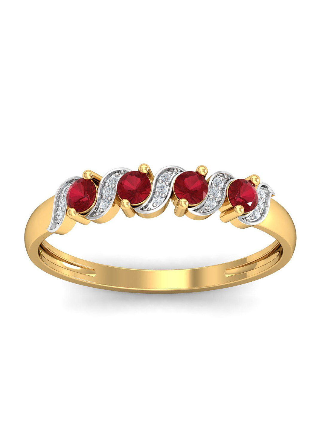 KUBERBOX Royal 18KT Gold Diamond Ruby Studded Ring-1.85gm