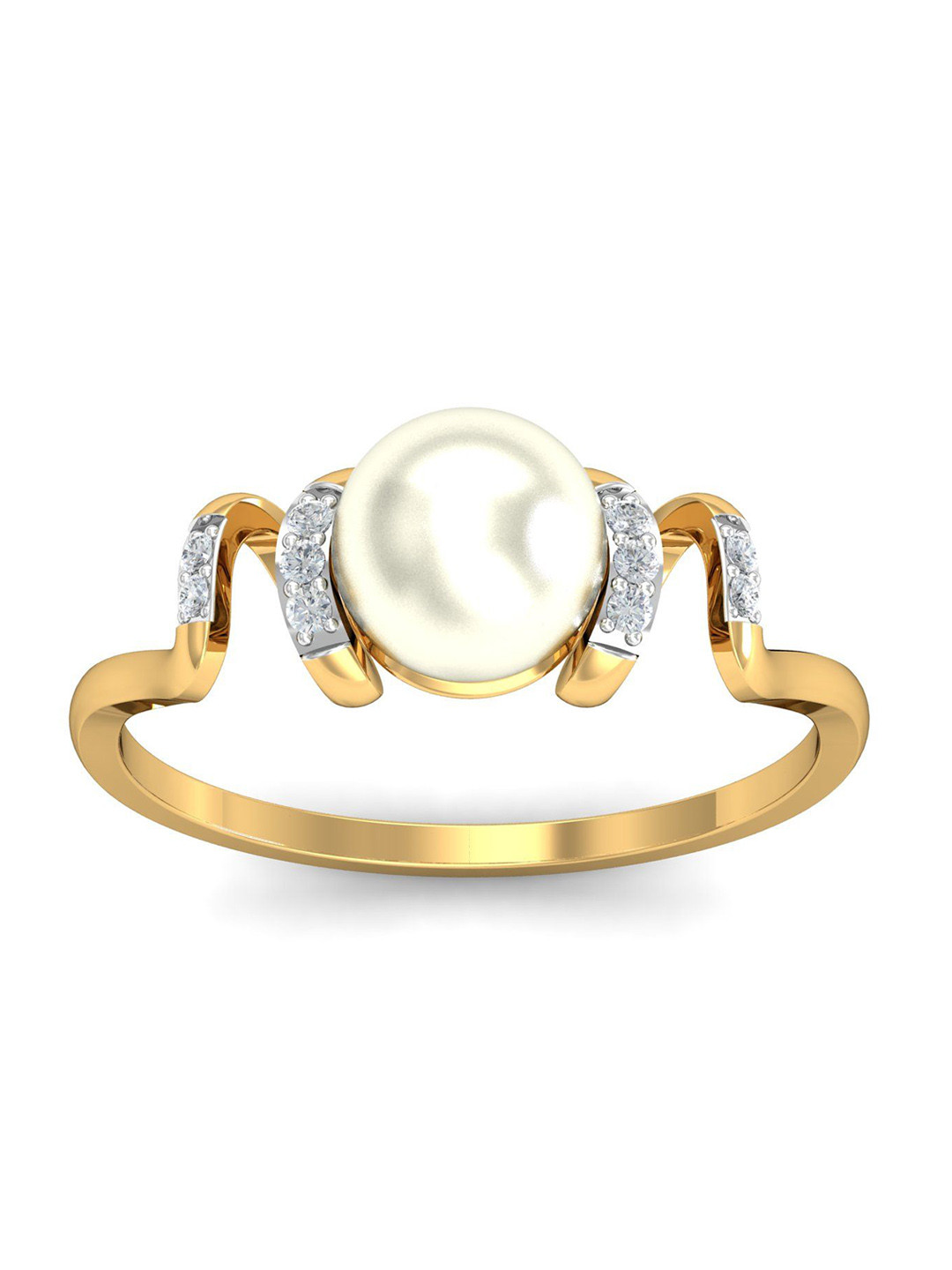 KUBERBOX Sassy Spiral Pearl 18KT Gold Diamond Studded Ring  - 2.26 gm