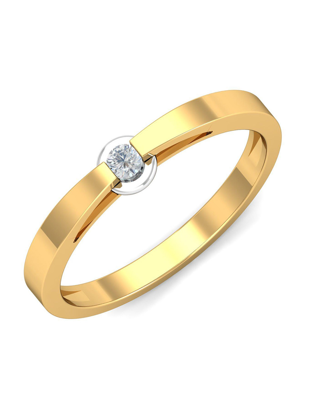 KUBERBOX Geula Modern Band 18KT Gold Diamond Studded Ring -1.77 gm
