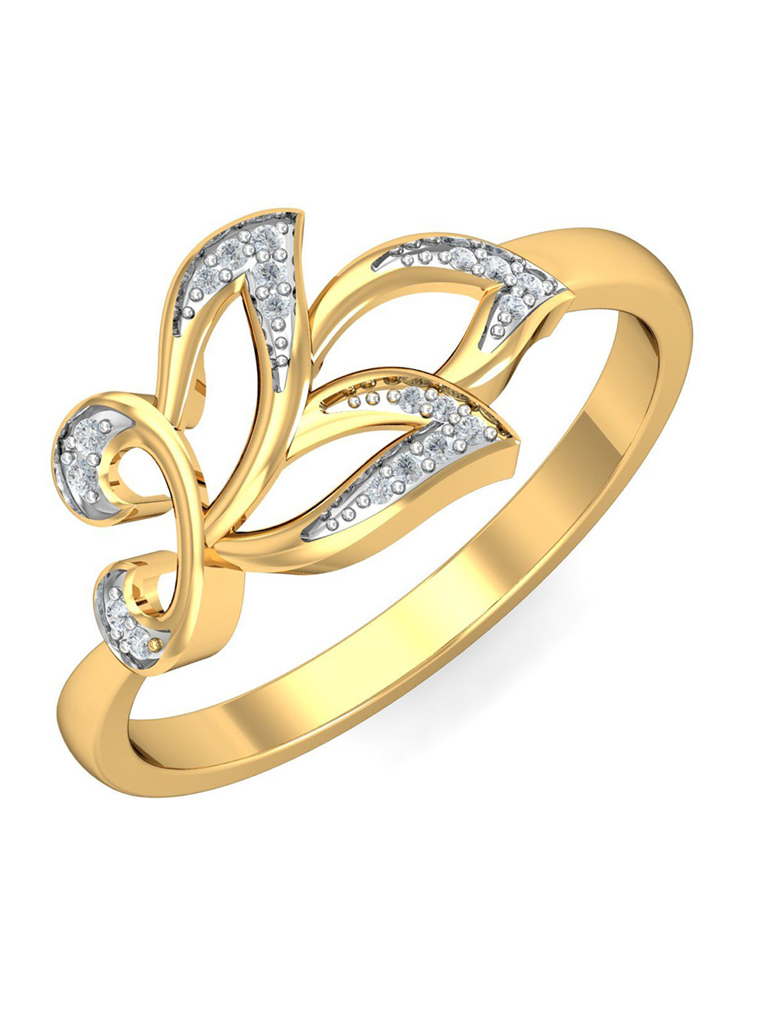 KUBERBOX Crisp Leaves 18KT Gold Diamond Studded Finger Ring-2.42gm