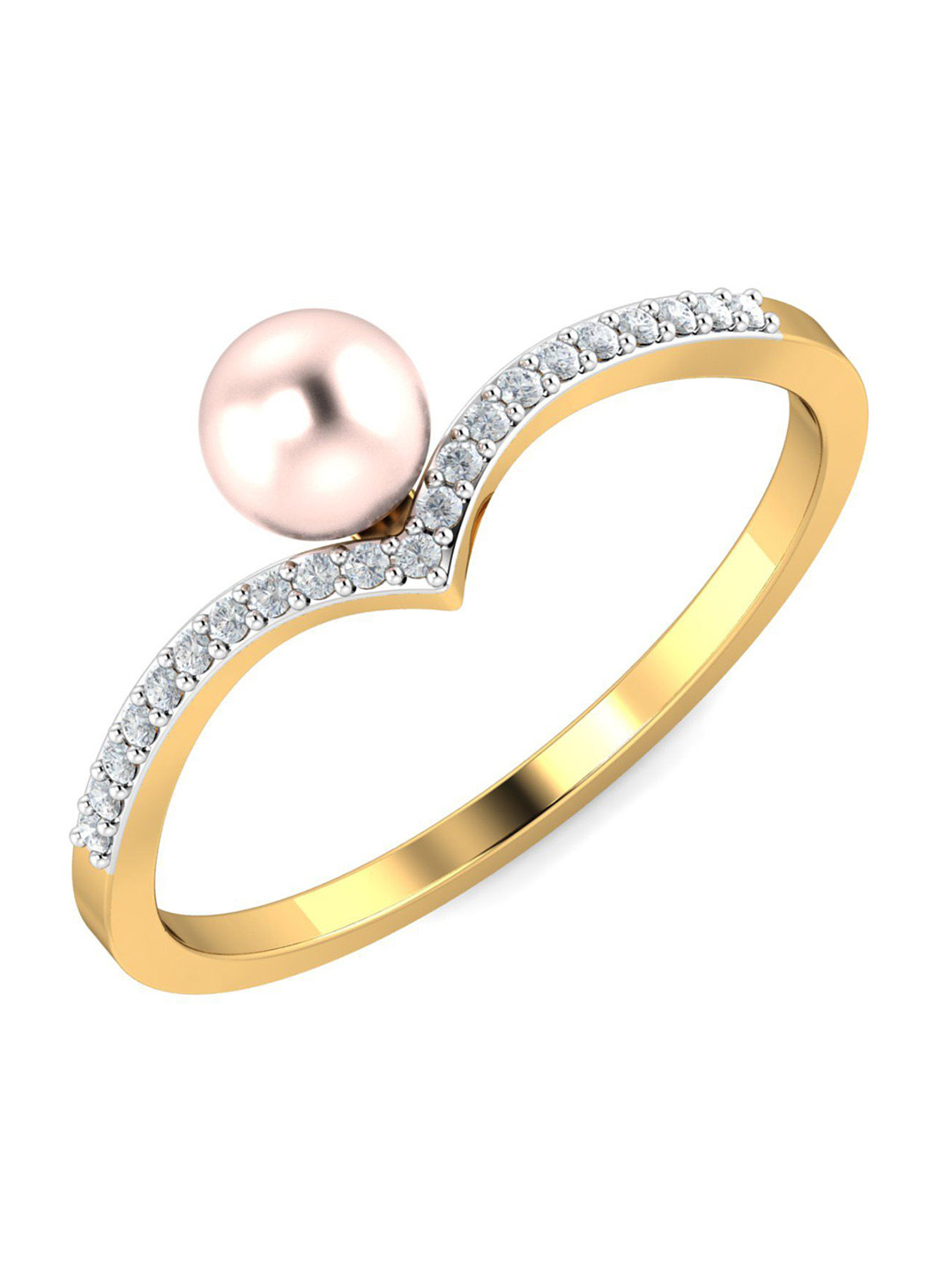 KUBERBOX Simge 18KT Gold Diamond-Studded & Pearl Finger Ring-1.48gm