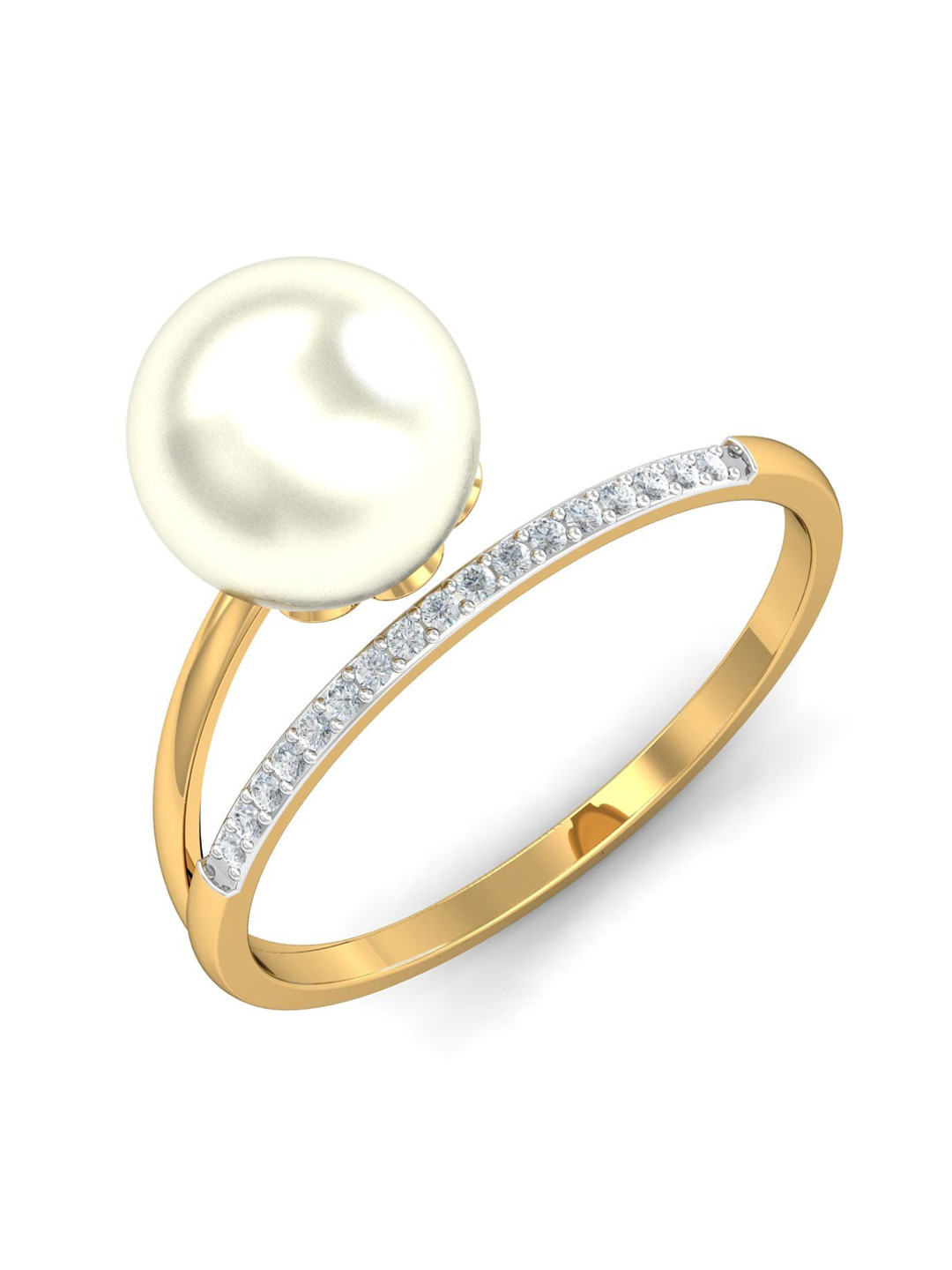 KUBERBOX 18KT Gold Brio Pearl Ring With Diamonds -1.94gm