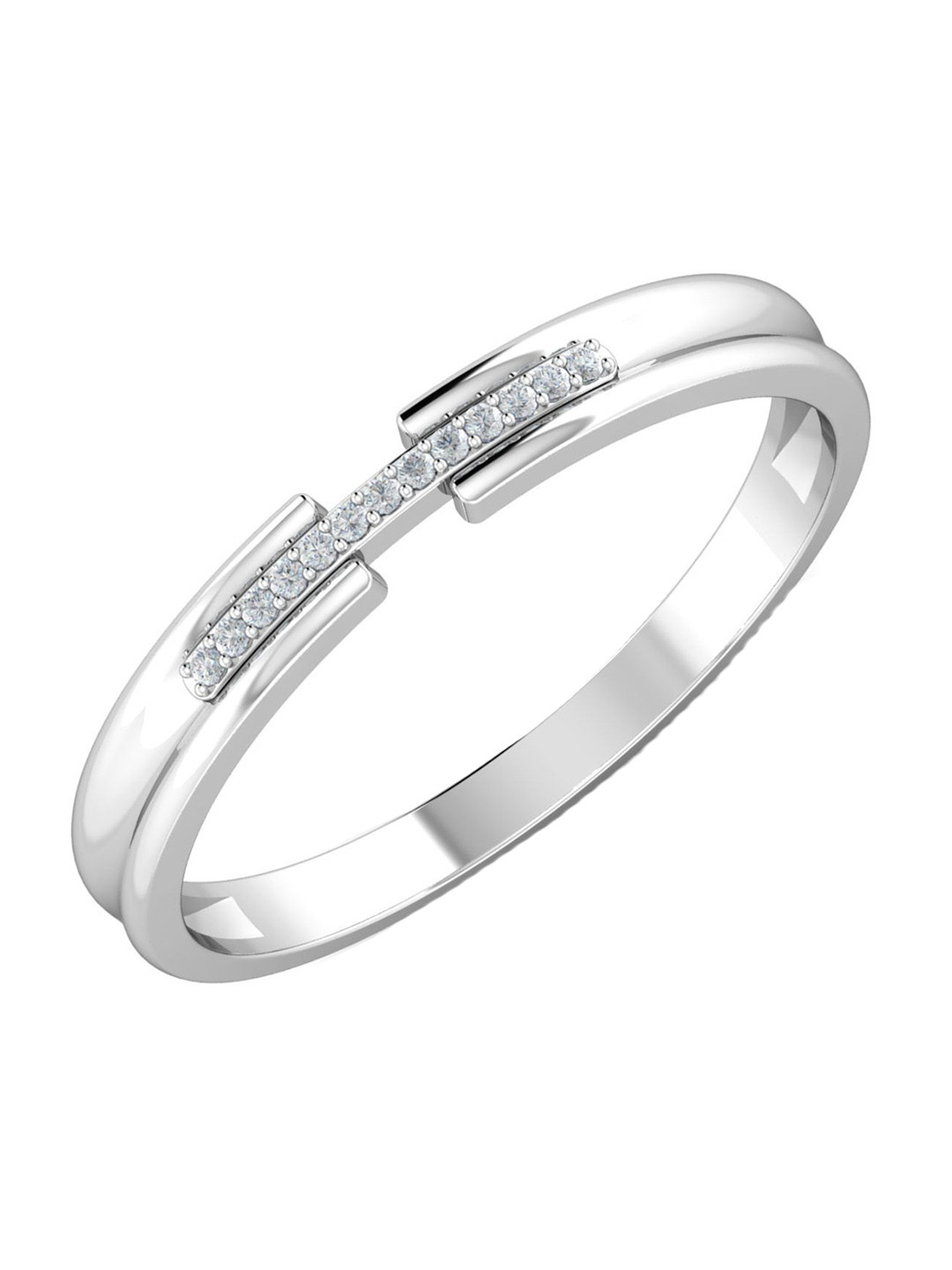 KUBERBOX Yeter 18KT White Gold Diamond-Studded Couple Band Ring-1.64 gm