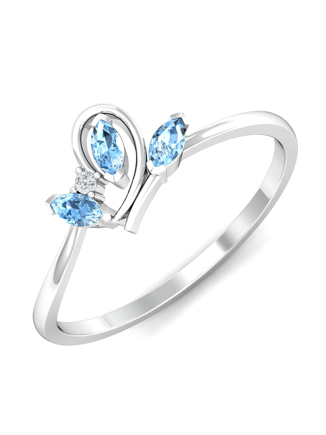 KUBERBOX Aria 18KT White Gold Diamond-Studded & Aquamarine Ring- 1.56 gm