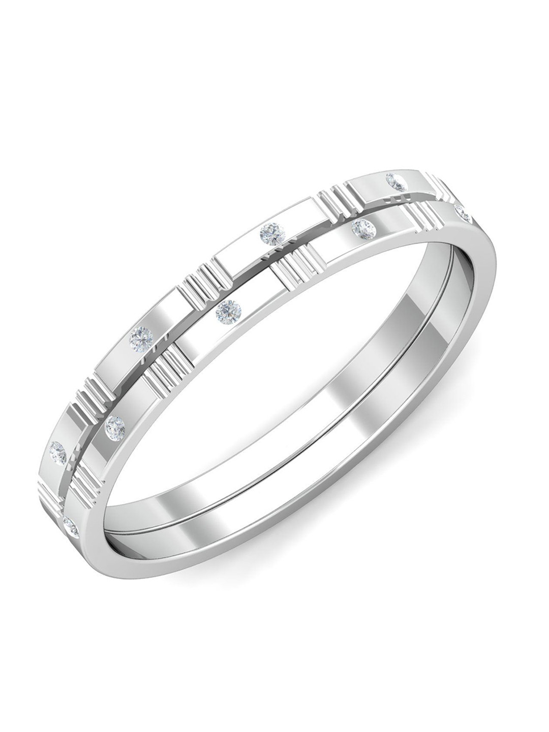 KUBERBOX Destin 18KT White Gold Couple Band Diamond-Studded Ring - 2.46 gm