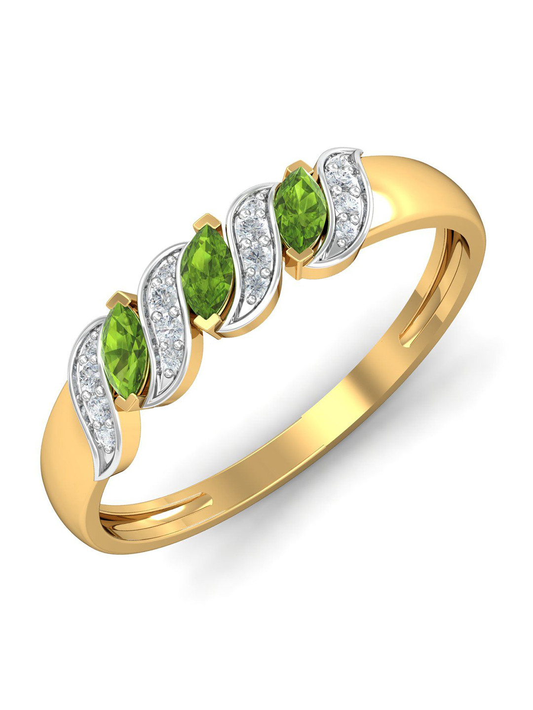 KUBERBOX Ginny  18KT Gold Diamond-Studded & Peridot Ring -1.94gm