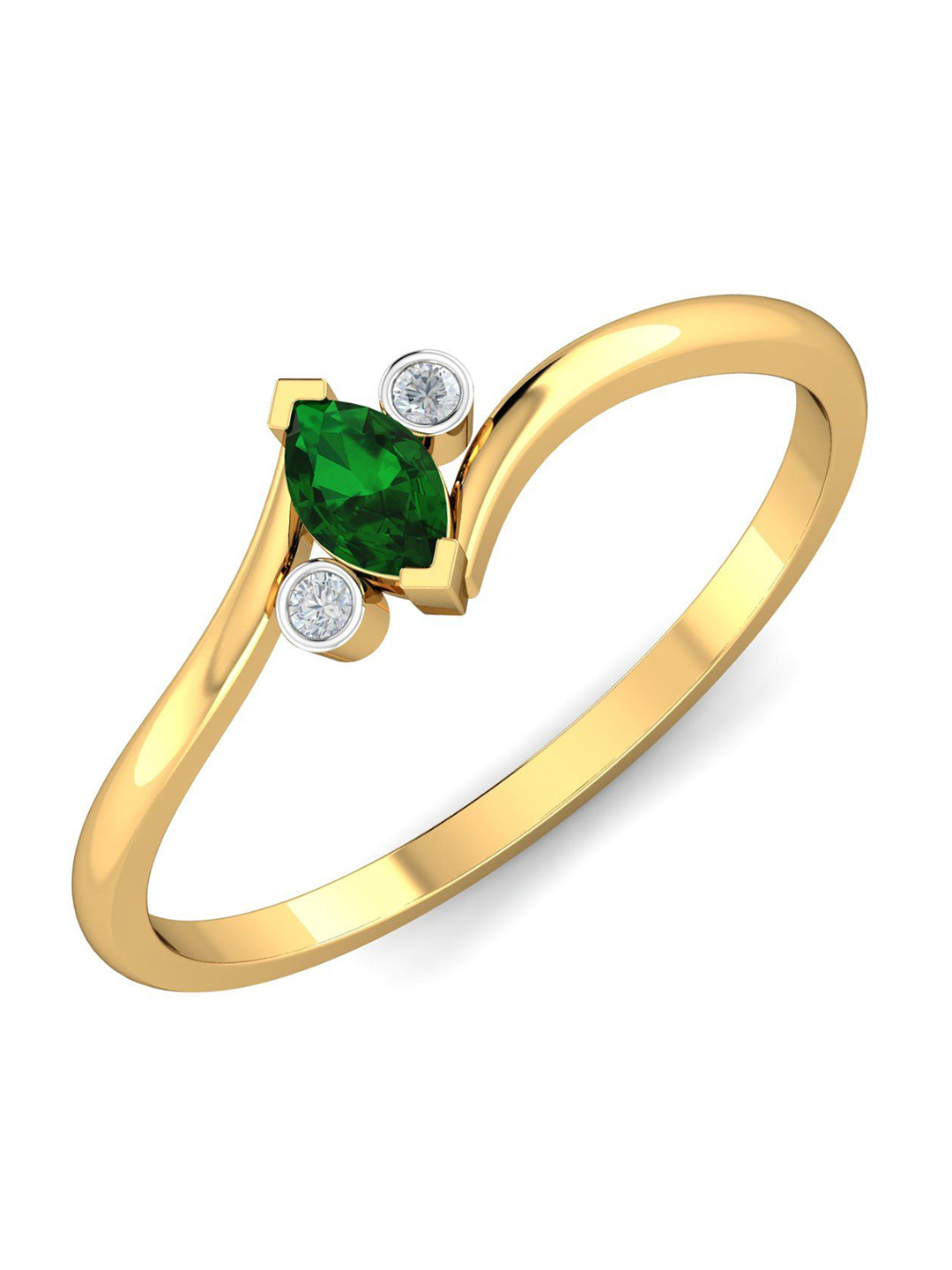 KUBERBOX Marquise 18KT Gold Diamond-Studded & Emerald Ring - 1.35gm