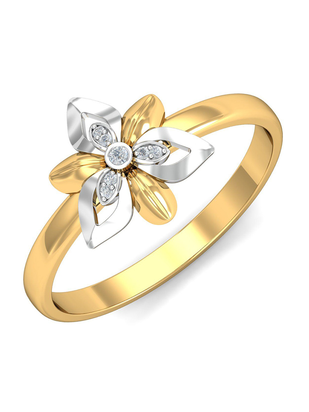 KUBERBOX Ariella Petal 18KT Gold Diamond-Studded Ring-1.98gm