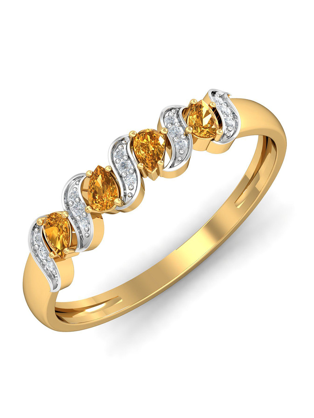 KUBERBOX Candice 18KT Gold Diamond Citrine Studded Finger Ring-1.76gm