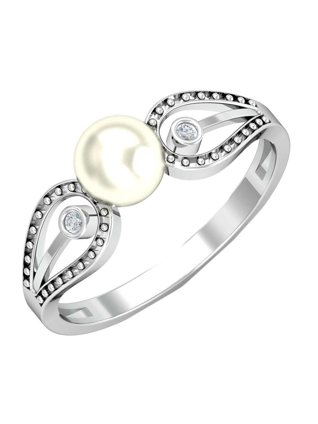 KUBERBOX Sanaz 18KT White Gold Pearl Diamond-Studded Ring -2.13gm