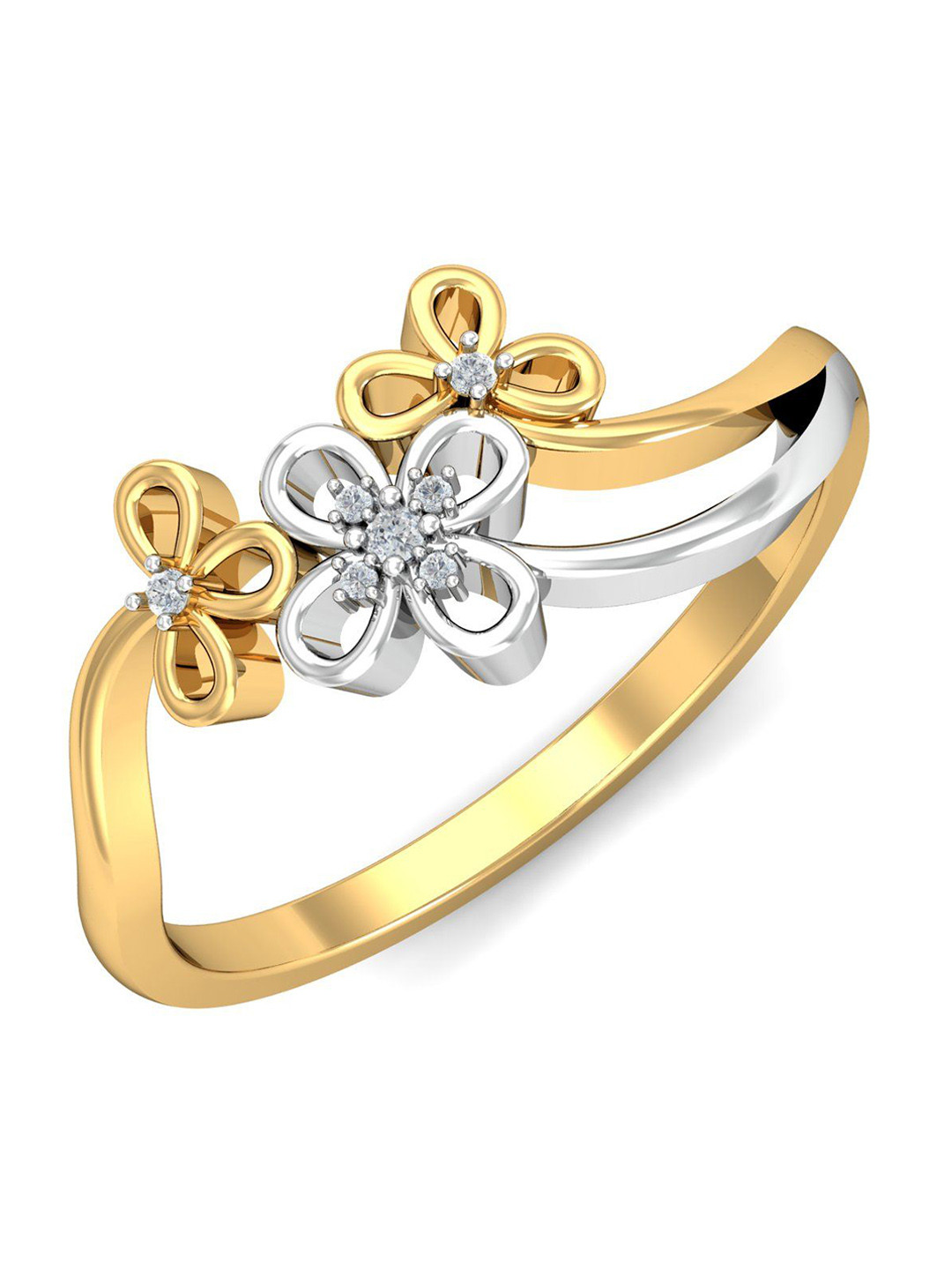 KUBERBOX Stacks Floral 18KT Gold Diamond Studded Finger Ring-2.73gm