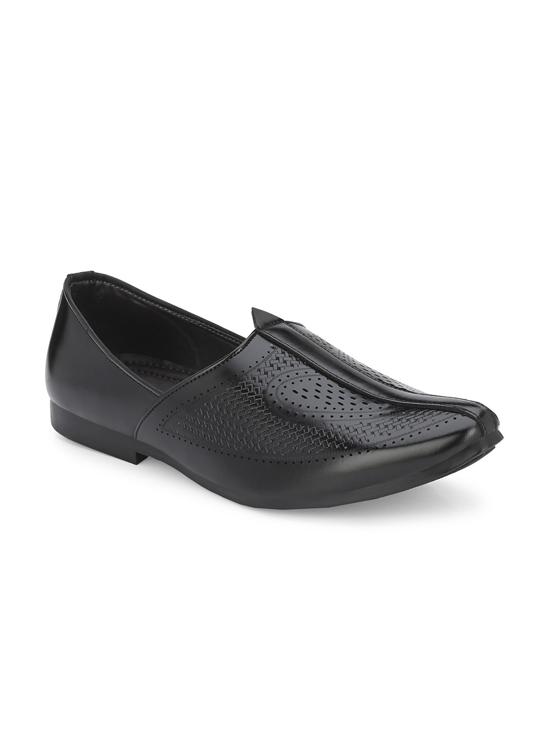Azzaro Black Men Pointed Toe Perforations Lightweight Basics Mojaris With Laser Cuts