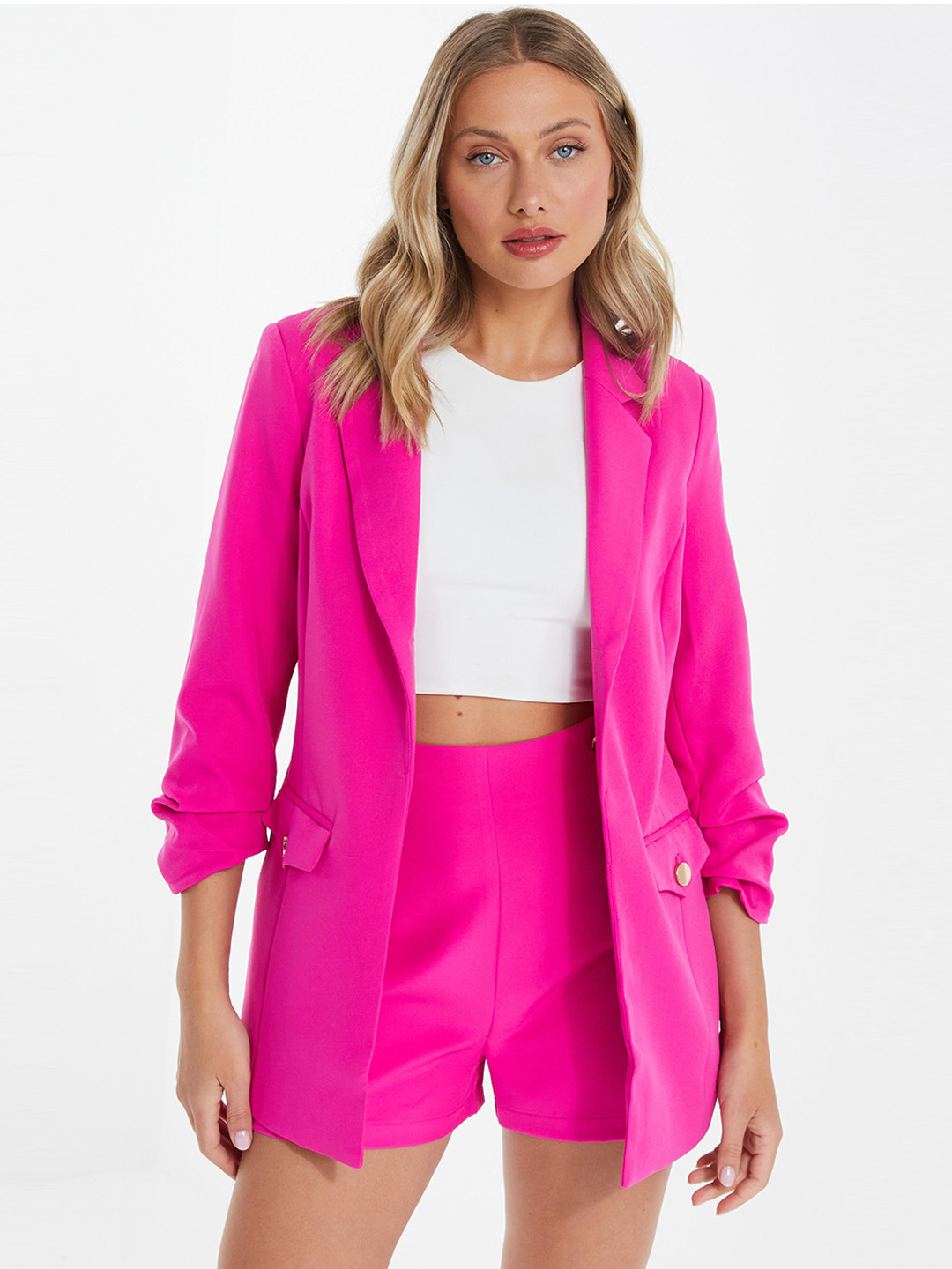 QUIZ Lapel Collar Longline Open Front Jacket