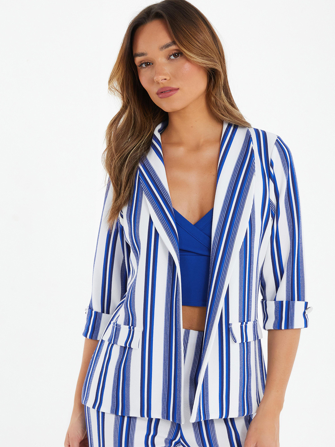 QUIZ Striped Longline Tailored Jacket