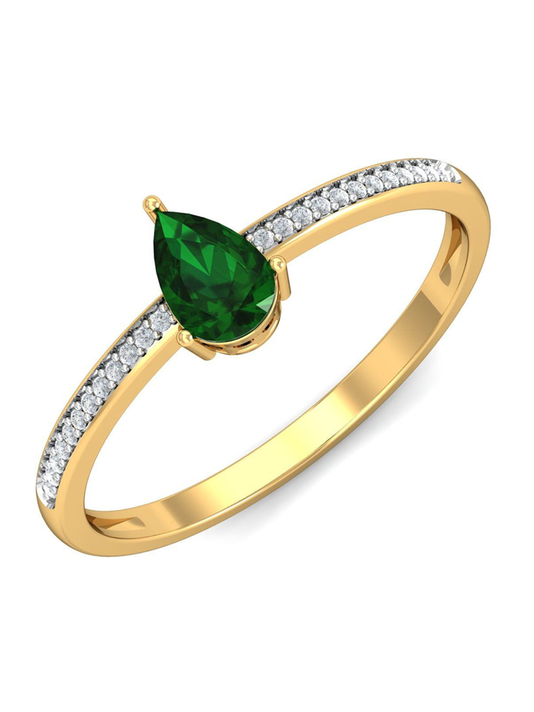 KUBERBOX Marynia 18KT Gold Diamond Studded Emerald Ring-1.45gm