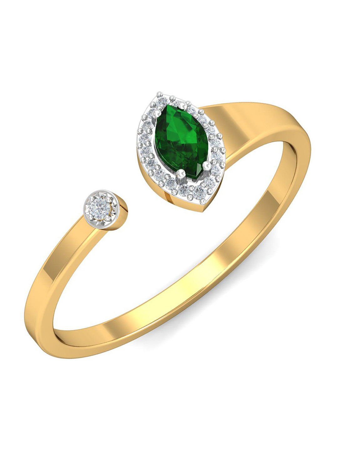 KUBERBOX Ai 18KT Gold Diamond-Studded & Emerald Open Ring- 1.84 gm
