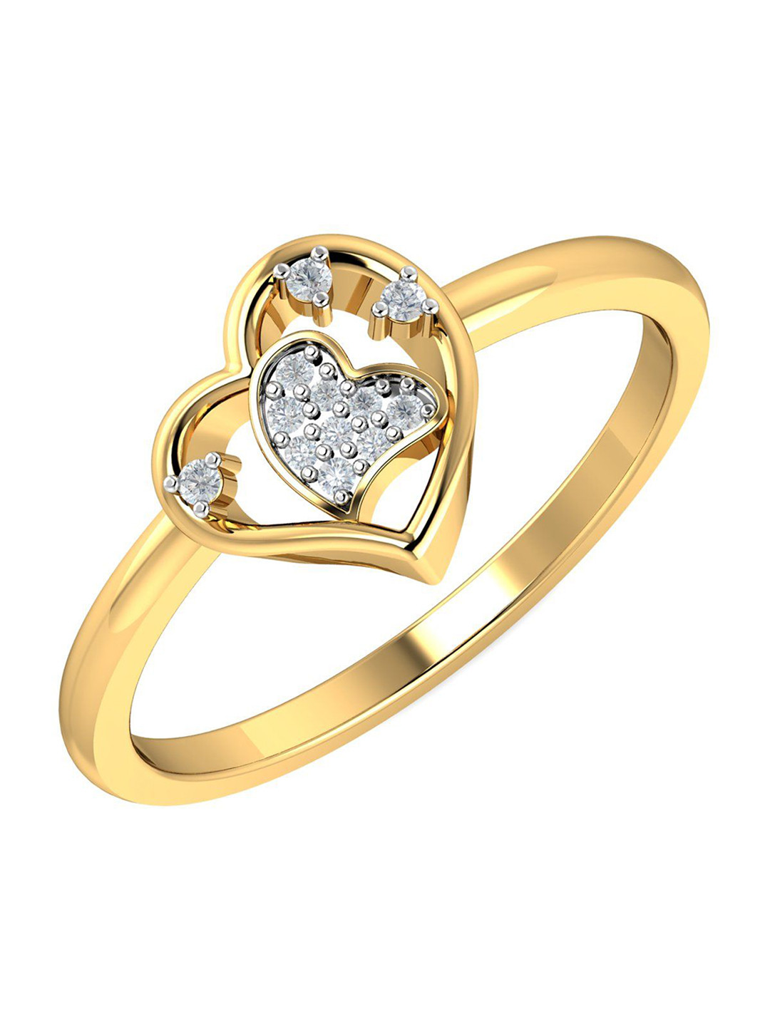 KUBERBOX Amy Heart 18KT Gold Diamond Studded Ring-2.3gm