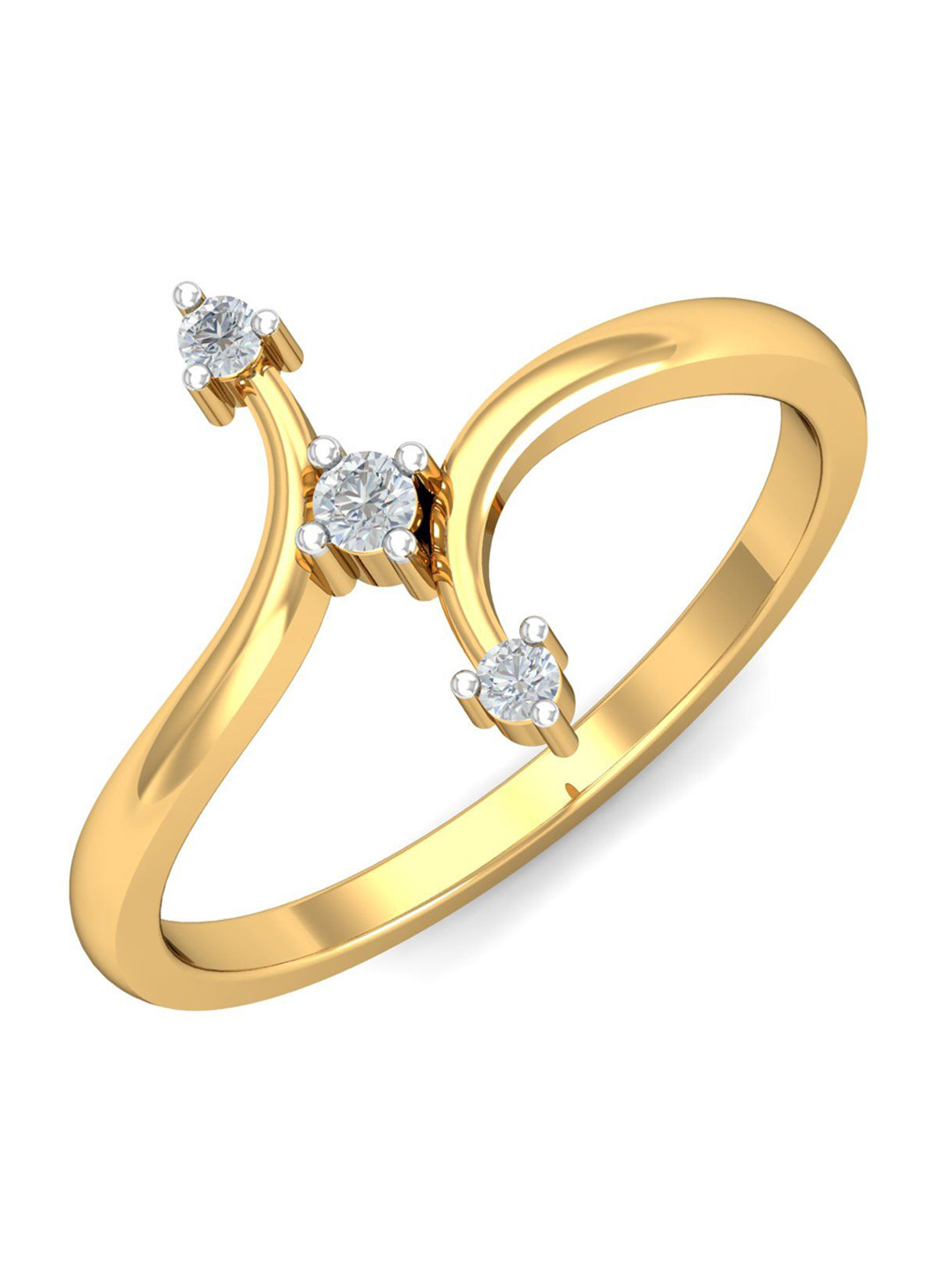 KUBERBOX Femi 3-Stone 18KT Gold Diamond-Studded Ring-2.15 gm
